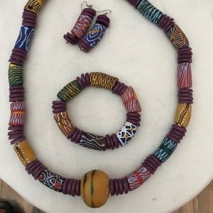 Hand crafted beaded necklace  set made in Ghana